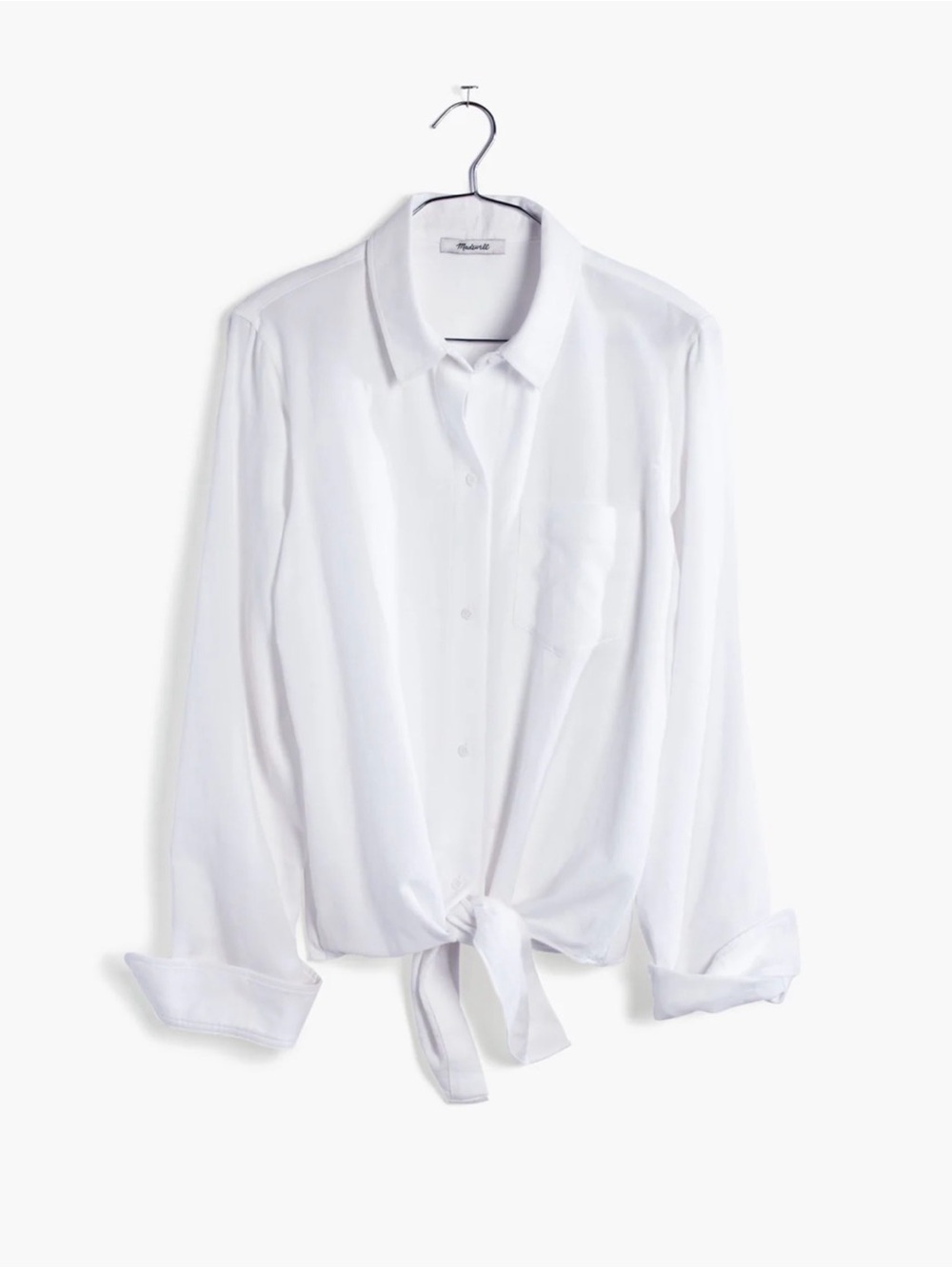 Madewell White Button-Front Tie Hem Casual Shirt